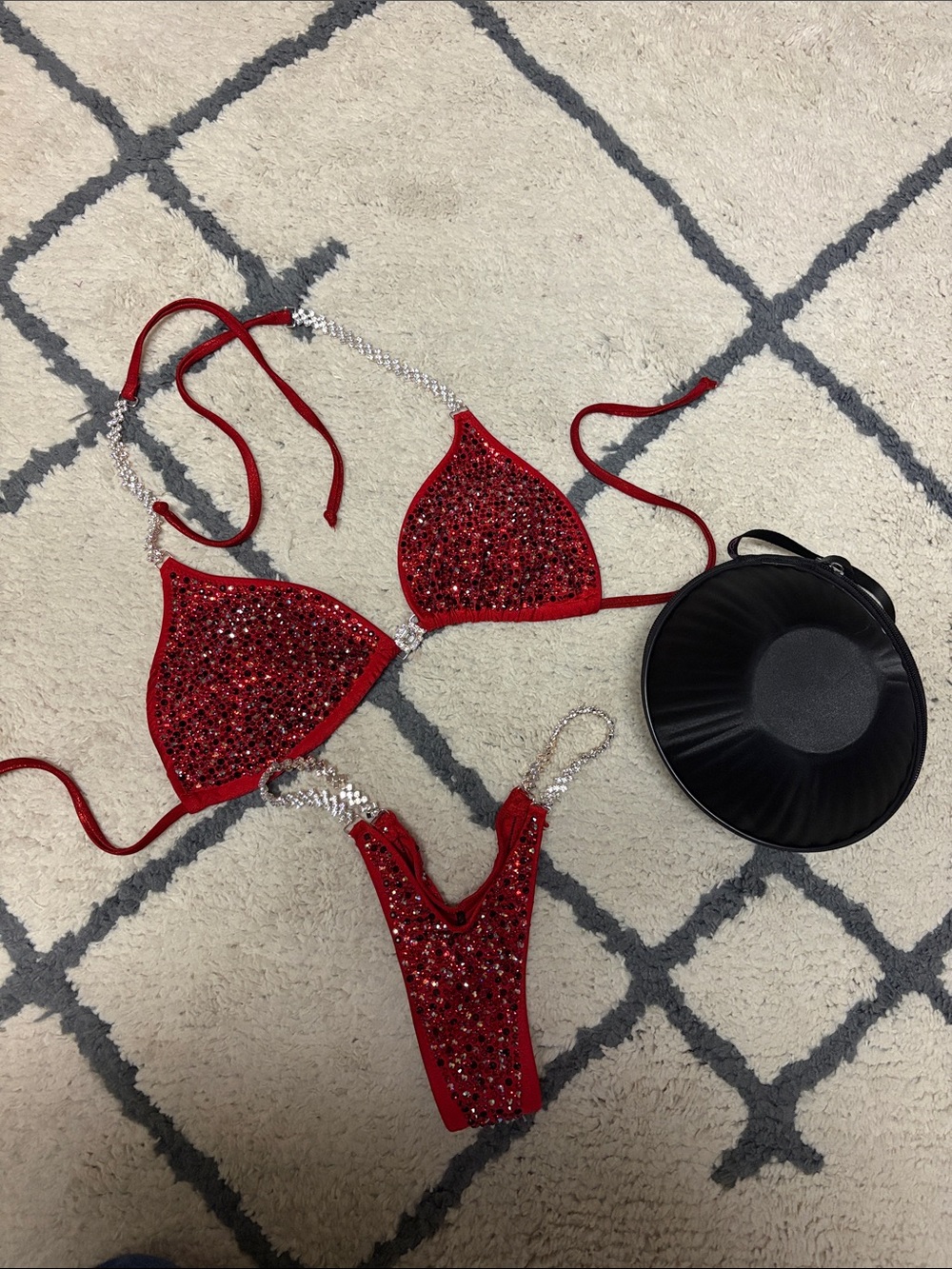 Red Crystal Embellished Women’s Bikini Set